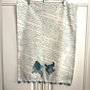 Nautical/Coastal/Beach Themed Blue Fish Embroidered White Print Cotton Tea Towel